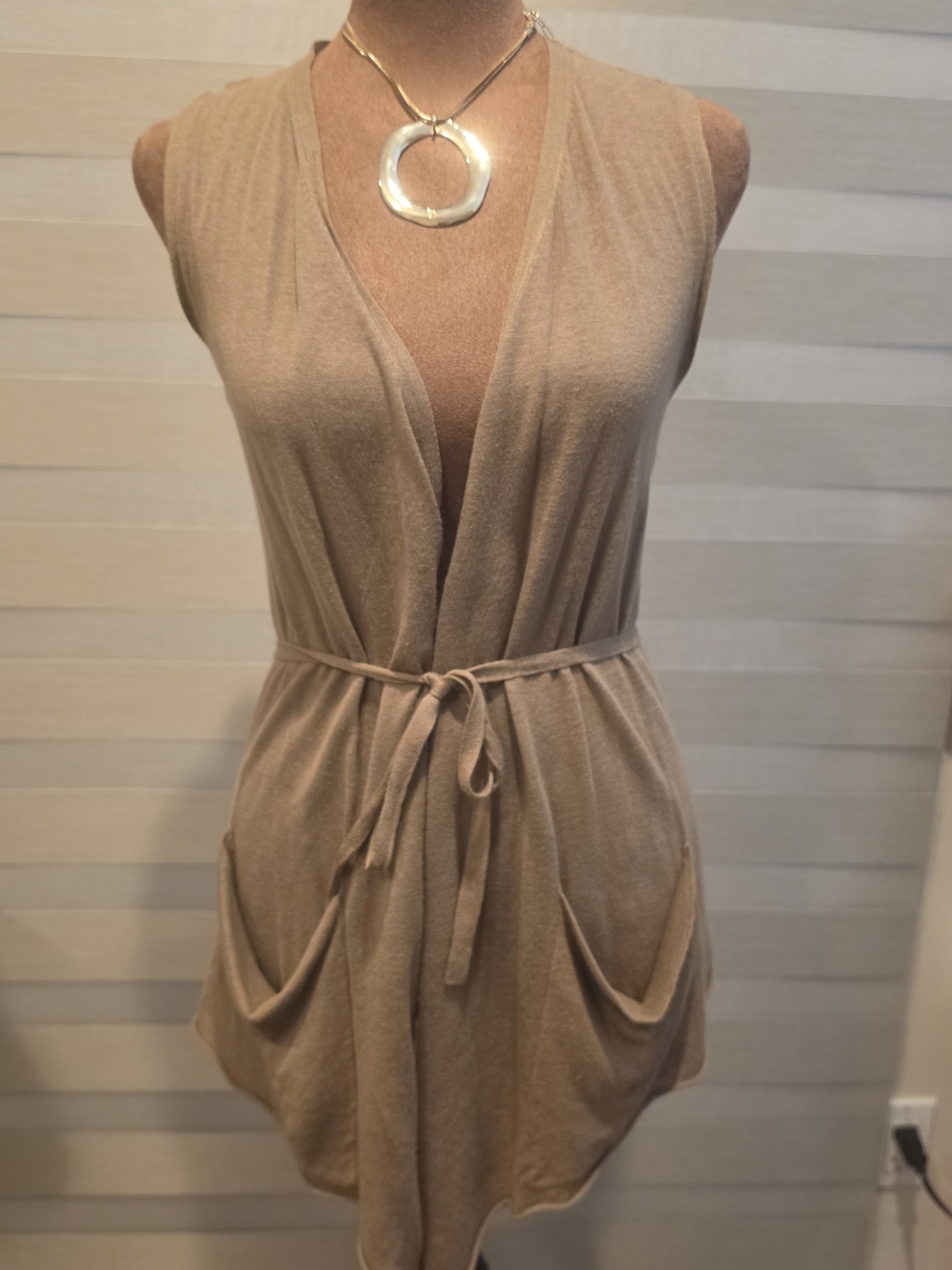 Armani Exchange Sleeveless Belted Vest in Tan